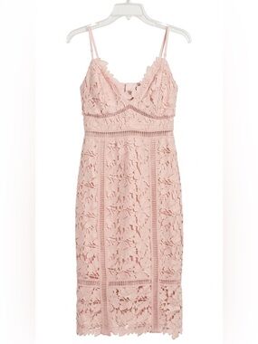 Bardot Pink Guipure Floral Lace Midi Dress Cutout Back Size 4